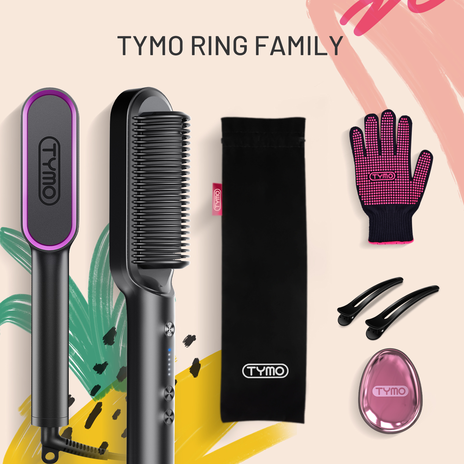 TYMO RING Hair Straightener Brush Black – Hair Straightening Iron with Built-in Comb, 20s Fast Heating & 5 Temp Settings & Anti-Scald - image 4 of 8