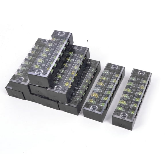 Unique Bargains 10x Black Dual 6-Position Screw Terminal Strip Covered Barrier Block 600V 15A