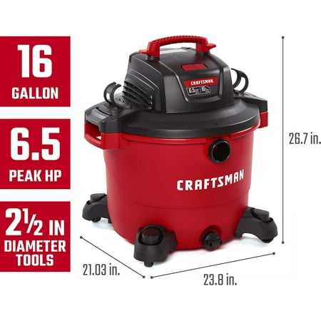 

CRAFTSMAN CMXEVBE17595 16 Gallon 6.5 Peak HP Wet/Dry Vac Heavy-Duty Shop Vacuum with Attachments