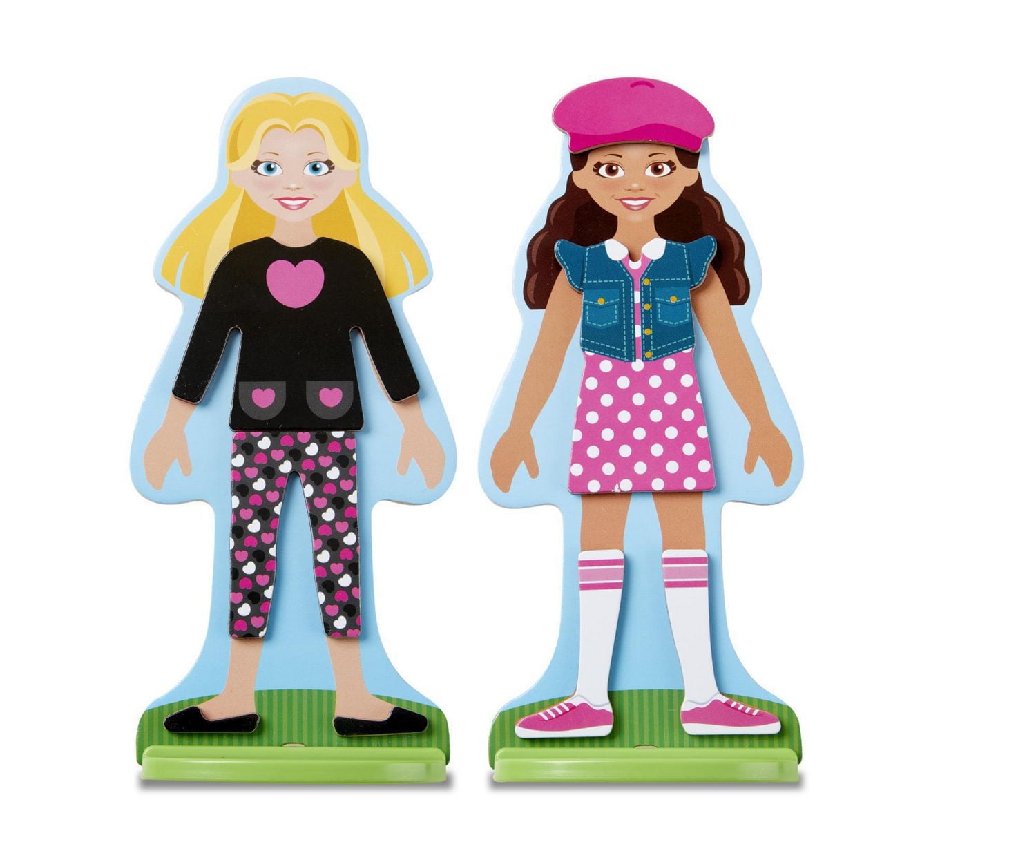 Melissa & Doug Fashion Friends Magnetic Dress-Up Wooden Dolls Pretend Play Set (2 Dolls, 2 Stands, 42 Wooden Magnets)