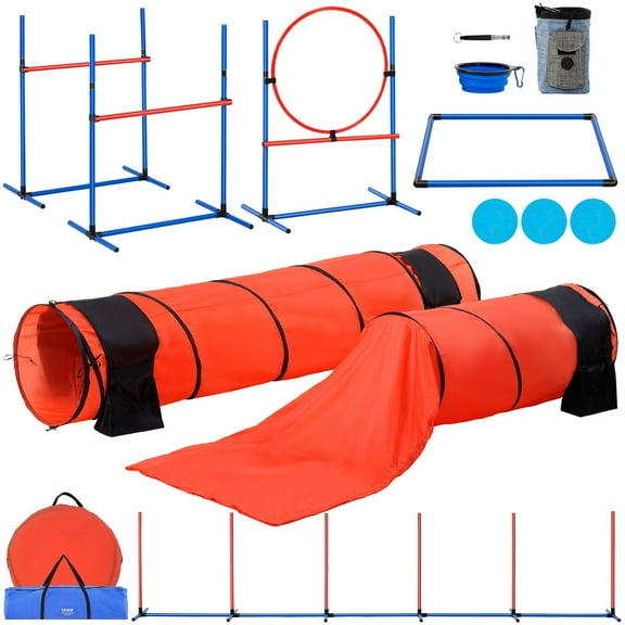 STAWAY Dog Agility Training Set - 7 PCS with Hurdles, Tunnels & Jump Ring - Durable, Portable & Easy to Assemble for Indoor/Outdoor Training