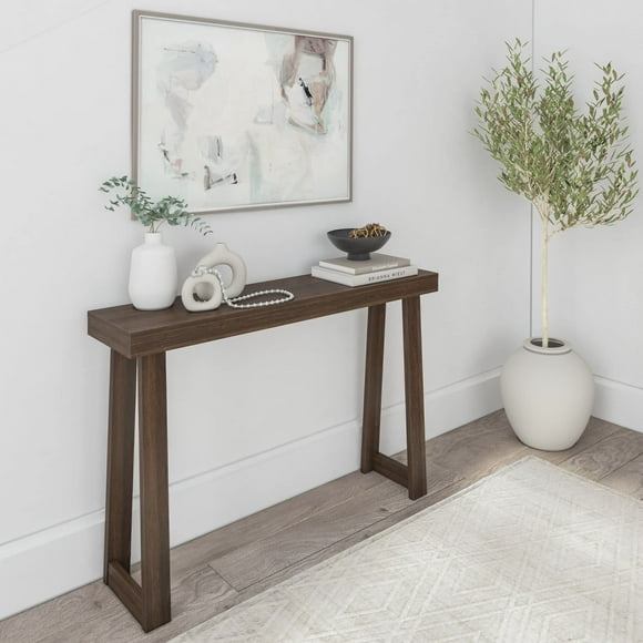 Plank+Beam Solid Wood Console Table, 46.25 Inch, Sofa Table, Narrow Entryway Table for Hallway, Behind The Couch, Living Room, Foyer, Easy Assembly, Walnut
