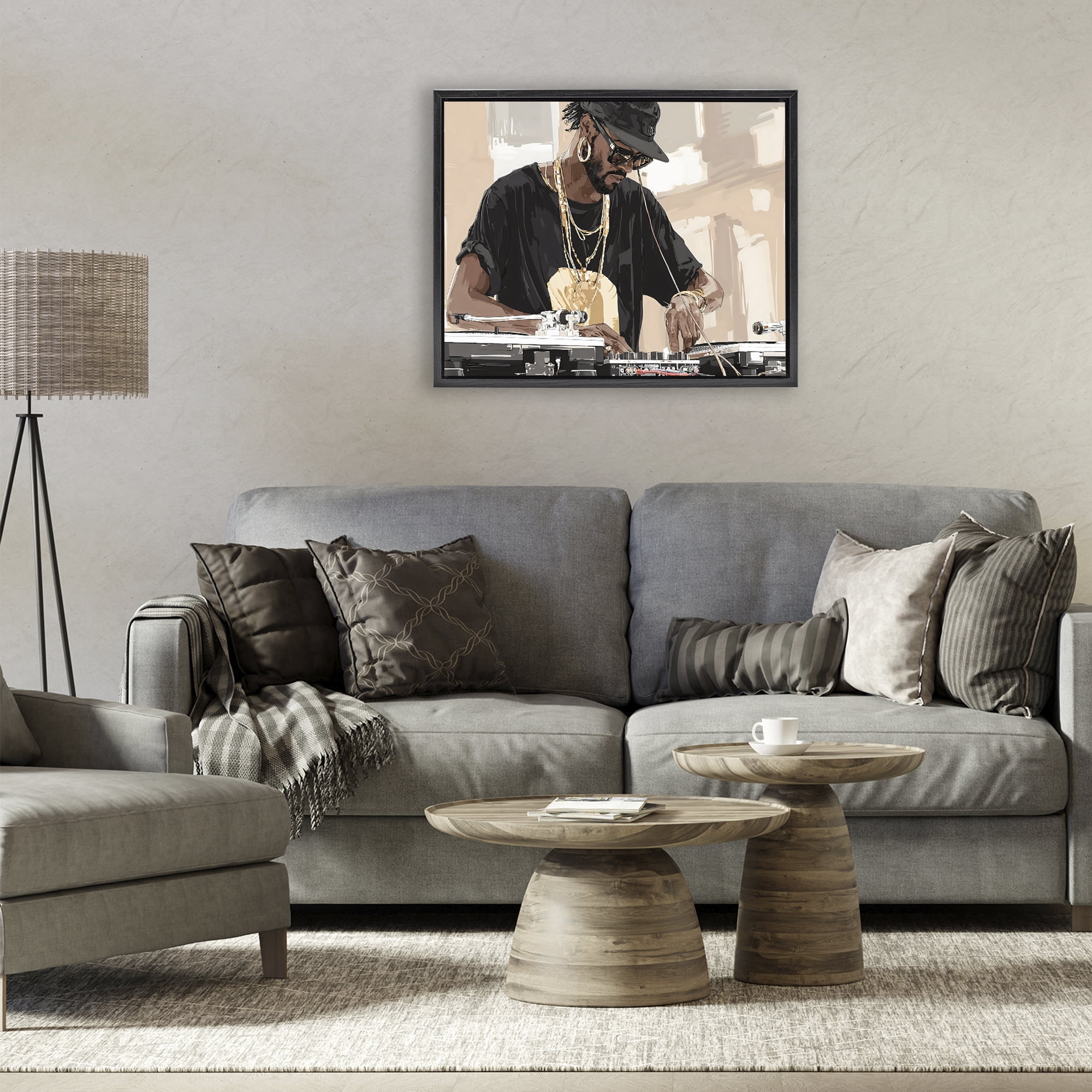 Stupell Industries Timeless DJ with Urban Rhythm Black Framed Floater Canvas Wall Art, design by Franklyn Gregory