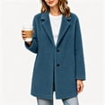 thumbnail image 2 of purcolt Women's Sherpa Fuzzy Fleece Jackets Button Down Notched Lapel Mid Trench Coat Casual Warm Winter Cold Weather Pea Coat, 2 of 5