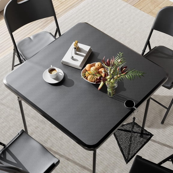 Folding Card Table Square with Mesh Bag, Heavy-Duty Collapsible Locking Legs & Easy to Storage, Portable for Indoor/Outdoor Use, Matte Black