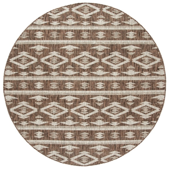 SAFAVIEH Courtyard April Southwestern Indoor/Outdoor Area Rug, 6'7" x 6'7" Round, Brown/Ivory