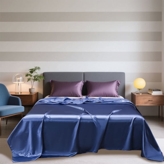 Solid Color Silky Satin Bed Sheet, Luxury Faux Silk Bedding Flat Sheet, Ultra Soft Breathable Washable Sheet for Home Bedroom All Season Daily Use