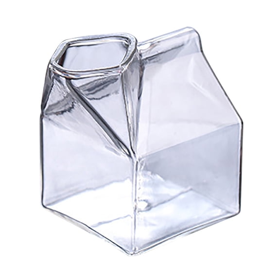 kedshhgu Glass Milk Carton Creamer Pitcher Cute Clear Kawaii Milk Carton Cup Mini Creamer Pitcher Container, 1Pcs