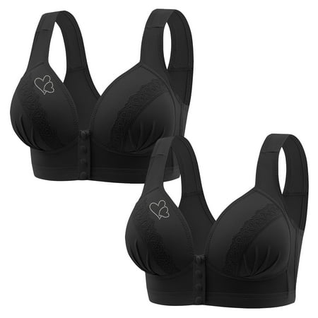 Black of Friday Deals!Clearance Staron 2PC Women s Bras Front Closure No Underwire Bra Comfortable Wireless Soft Strap Bra Large Size No Steel Comfort Brass