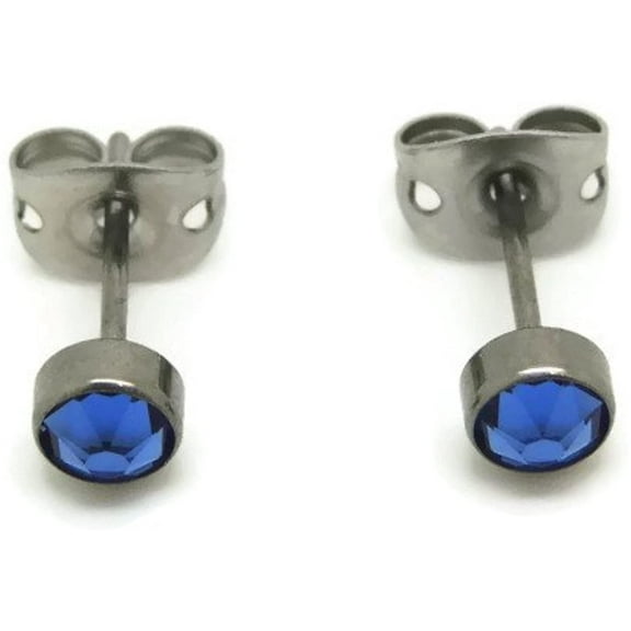 Titanium Blue Swarovski Crystal Earrings Pair in 4 mm - Hypoallergenic For Sensitive Ears