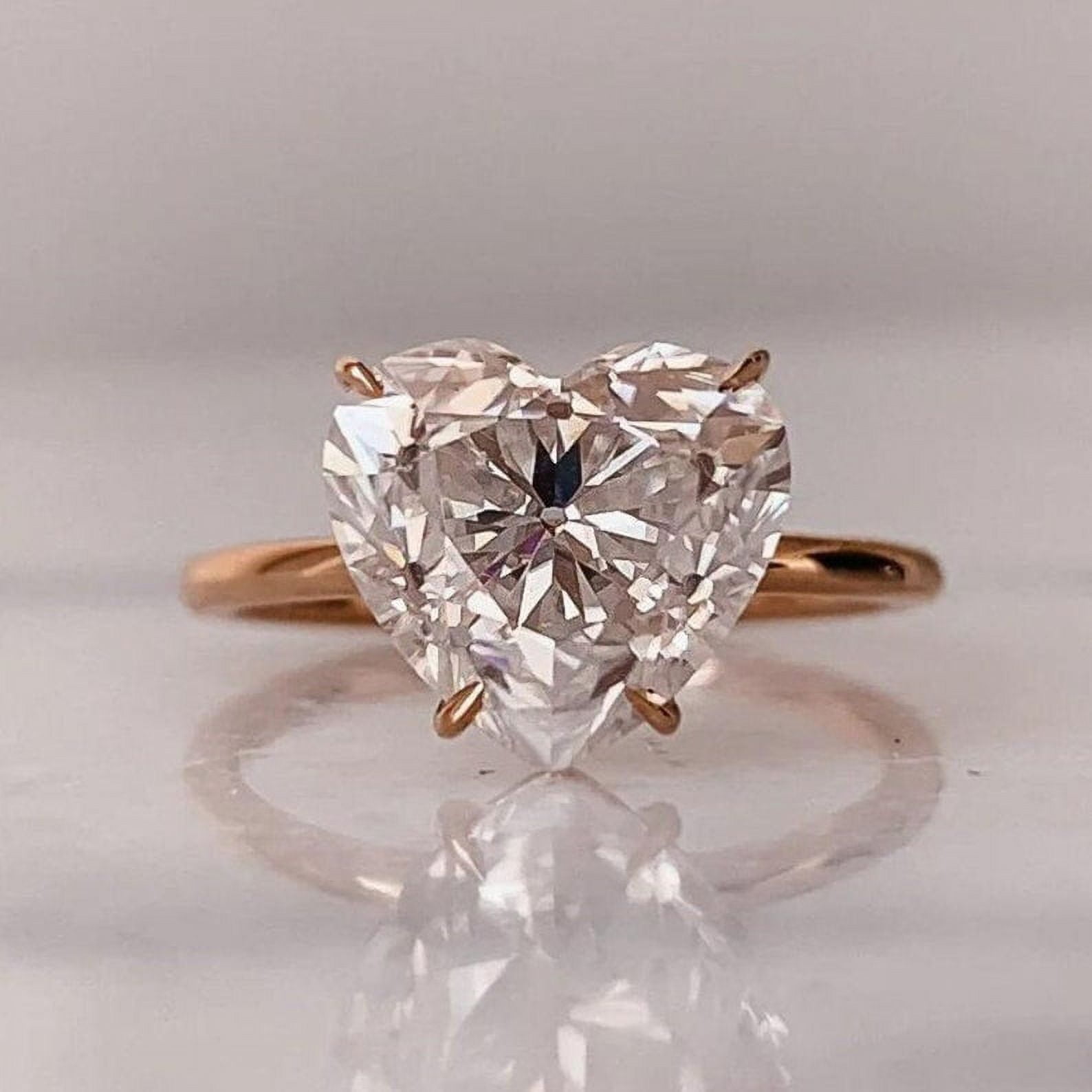 Ratan Gems Heart Cut Colourless Moissanite Engagement Ring, 3 Ct Rose Gold-Plated