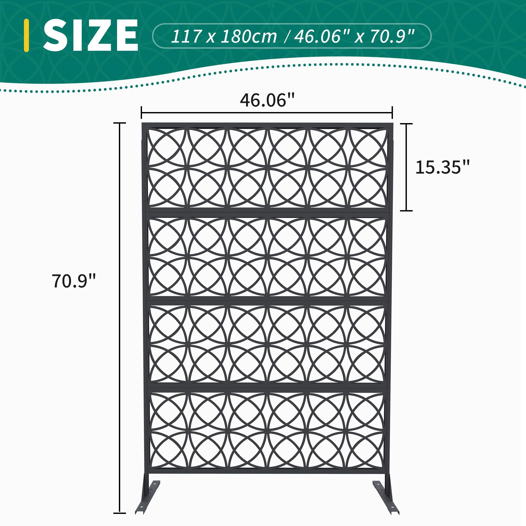 Decorative Metal Garden Fence Panels, Black Outdoor Scroll Design Border ,Rust-Proof & Easy Snap-Together Installation, Copper coin