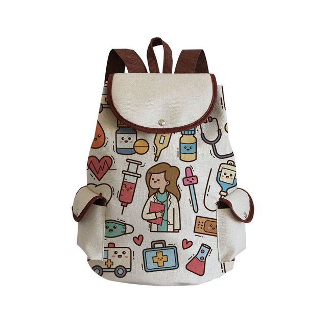 Nurse Printed Backpack Cartoon Girls School Bag For Teenager Drawstring Rucksack High Capacity Travel Women Book Bag Wholesale