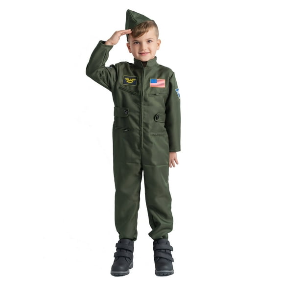 Dress-Up-America Fighter Pilot Costume for Kids - Air Force Fighter Pilot Jumpsuit - Top Gun Dress-Up Suit for Boys