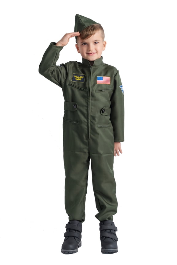 Dress-Up-America Fighter Pilot Costume for Kids - Air Force Fighter Pilot Jumpsuit - Top Gun Dress-Up Suit for Boys