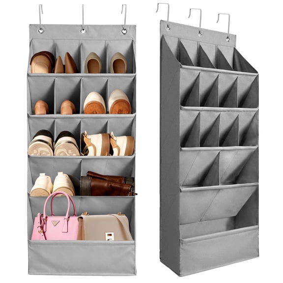 Lumikrypt Over the Door Shoe Organizer, Hanging Shoe Organizer with 15 Large Pockets, Shoe Rack for Closet Wall Mounted, Shoe Holder for Closet Dorm & Narrow Door, 5-Tier
