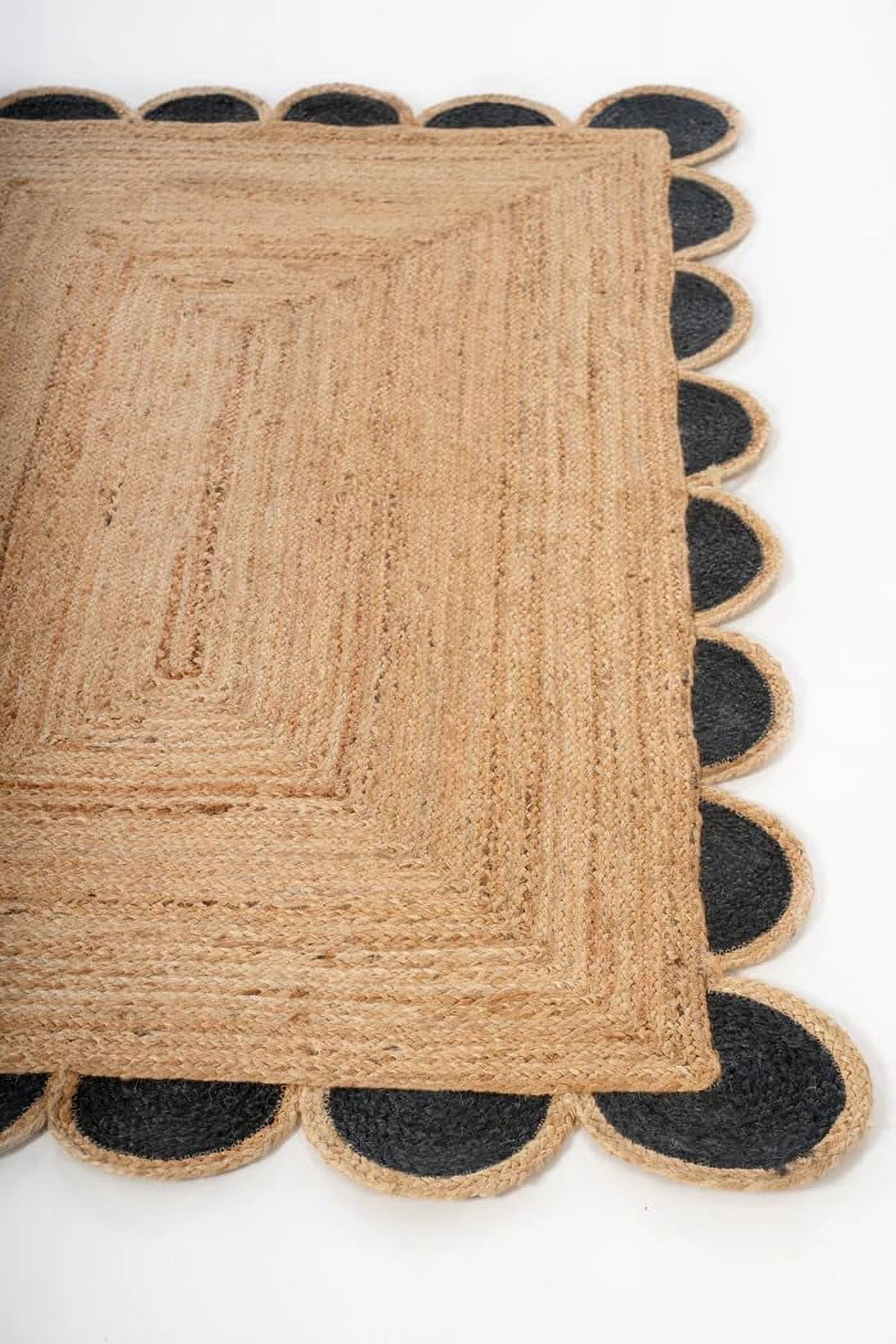 Handwoven Natural Jute with Black Scalloped Rugs , Home Décor Jute Carpet 10 x 14 Feet ( 300 cm x 420 cm )Rectangle
