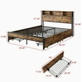 thumbnail image 3 of Queen Size Bed Frame with 4 Storage Drawers, Metal Platform Bed with Wooden Headboard and Charging Station, No Box Spring Needed, Noise Free, Easy Assembly, Brown, 3 of 23