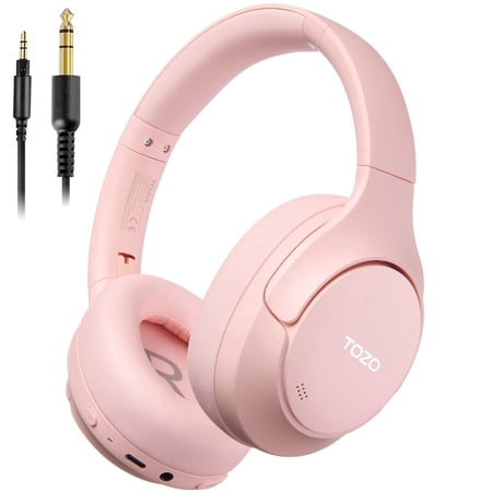 TOZO HT3 Wired/Wireless Over Ear Noise Cancel Bluetooth Headphones for Adults, ANC/ENC, 90H, Hi-Res Audio, App-32EQ, Foldable/Adjustable Headband, AUX 3.5mm, Comfort Earcup for Home Sport, Pink