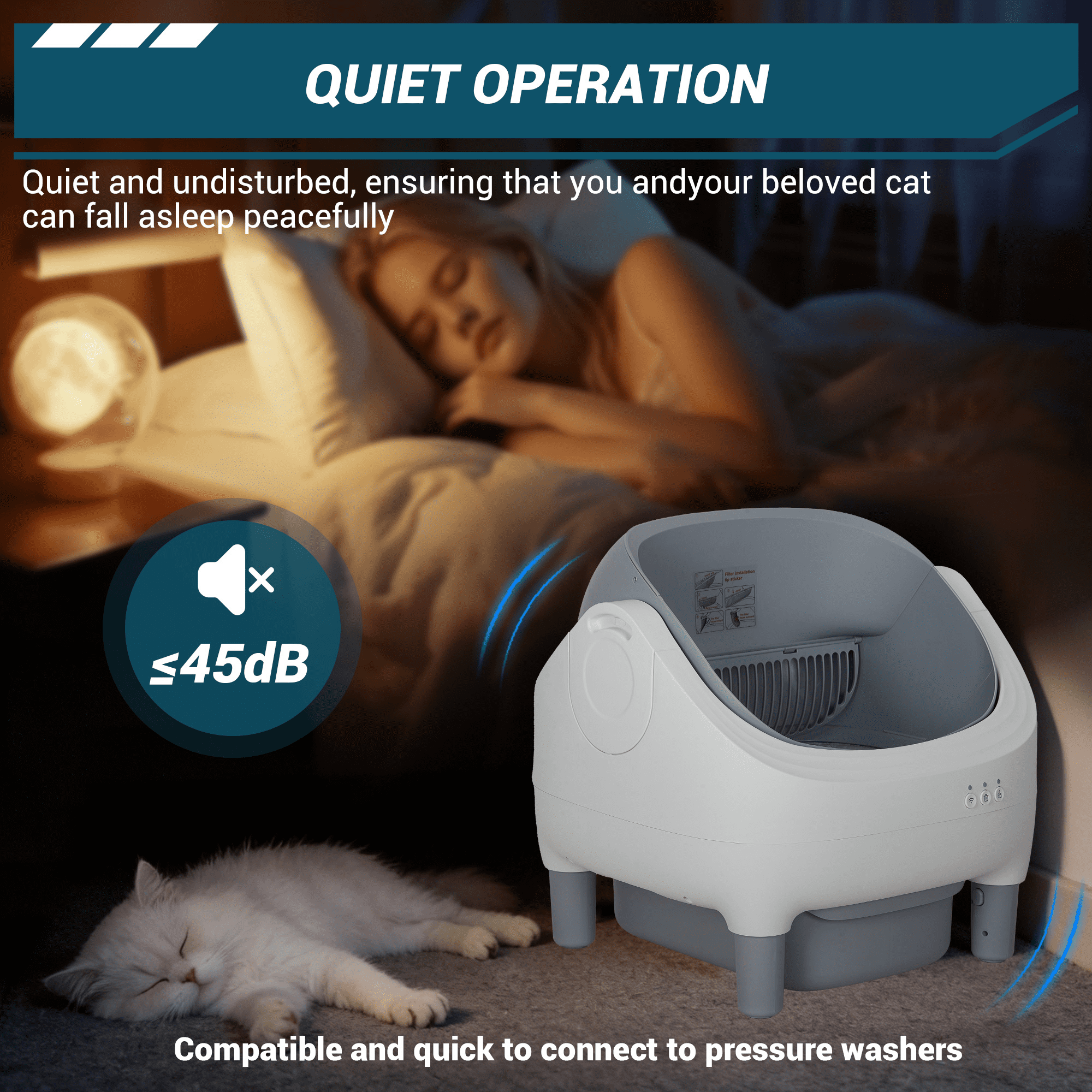 Automatic Self-Cleaning Cat Litter Box with APP Control – Open-Top, 10.5L Odor-Free Waste Bin, 7-Layer Safety Sensors – Ultra-Quiet for Multiple & Large Cats, 2.4G WiFi
