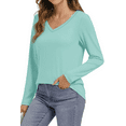 thumbnail image 2 of Fantaslook V Neck T Shirts for Women Long Sleeve Tops Solid Color Tee Casual Shirts, 2 of 7