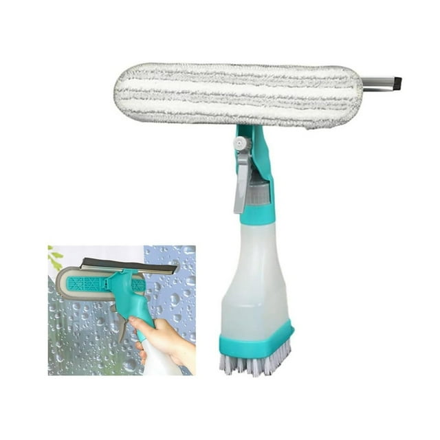 Outil de Nettoyage pour Verre 4 en 1 Raclette de Fenêtre en Microfibre avec Bouteille Vaporisateur d'Eau pour Nettoyage Intérieur Extérieur Douche en Verre Voiture