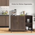 thumbnail image 6 of Sideboard Storage Cabinet, 47.2" W Farmhouse Buffet Cabinet with Louvered Doors & Adjustable Shelf, Wood Coffee Bar Storage Station for Kitchen, Dining Room, Living Room, Entryway, Walnut Color, 6 of 14