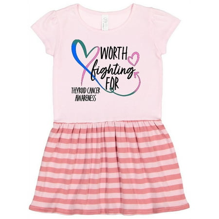 

Inktastic Thyroid Cancer Awareness Pink Blue Teal Heart Ribbon Gift Toddler Girl Dress