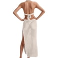 thumbnail image 3 of Womens Crochet Beach Cover Up Dress V-Neck Sleeveless Long Knit Halter Backless Bikini Wrap with Cut-Out, Summer Swimwear Cover Ups, 3 of 7