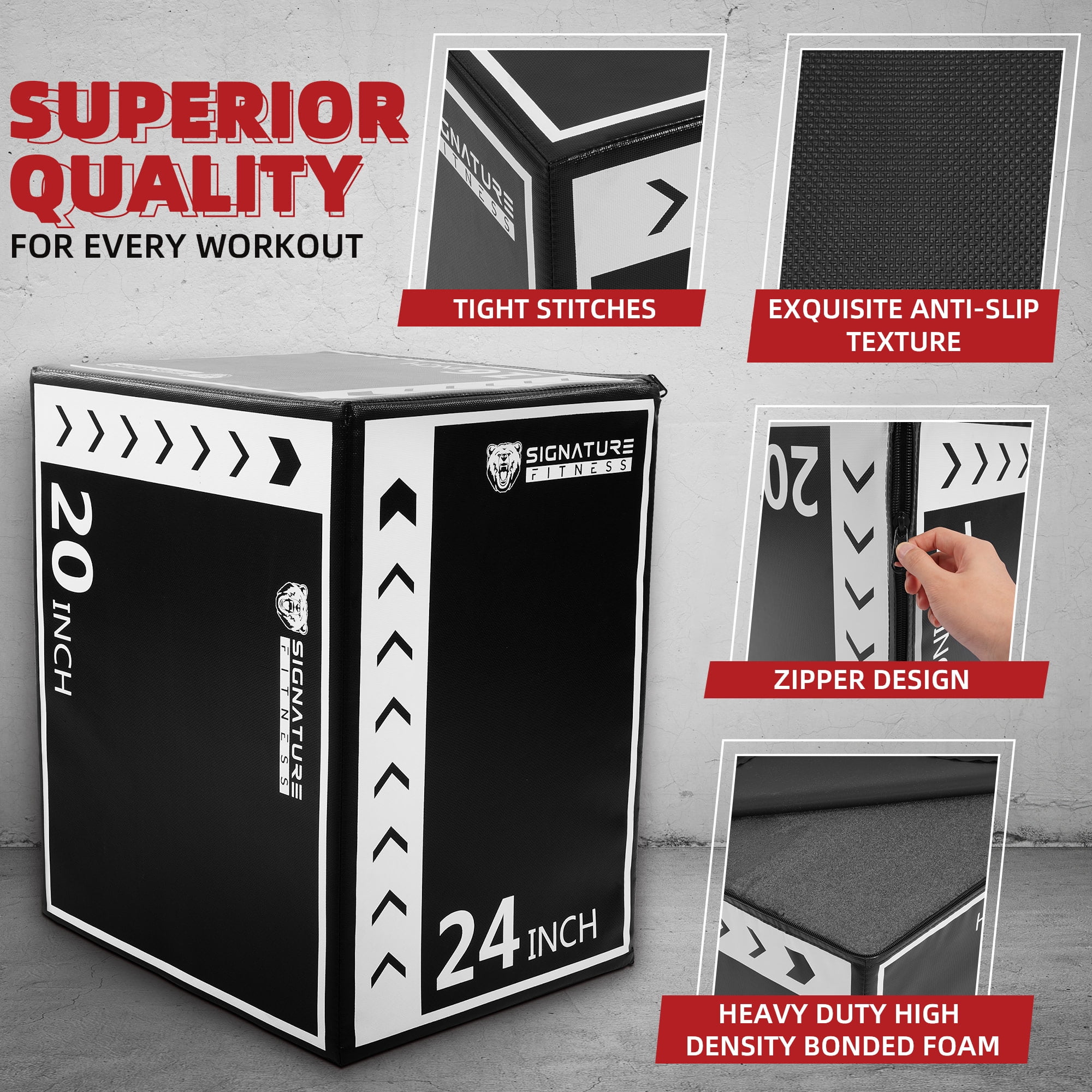 Fitvids 3-in-1 Rotatable Plyometric Jump Box, Jumping Exercise Trainer with Anti Slip Surface & High Density Foam, Fitness Training, Easy to Clean, 16’’ × 20’’ × 24’’, Black/White