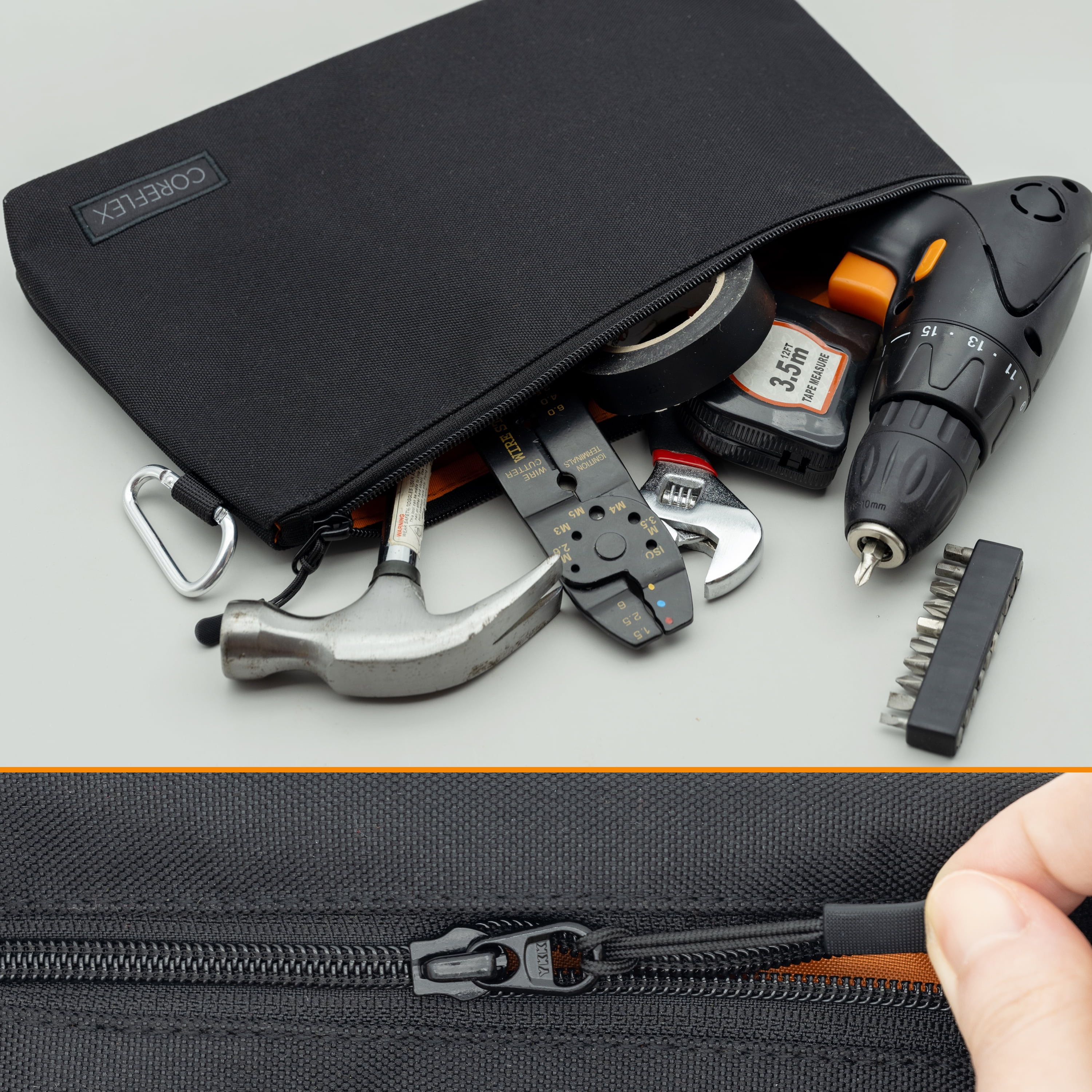 Coreflex 6 Pack Premium Tool Pouch Zipper Bag, Small Tool Bag, Multipurpose Storage pouch, 12 X 7 X 2 inches, All Black