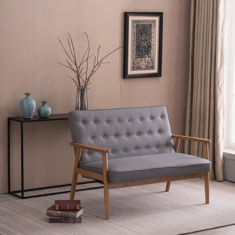 Kepooman Retro Modern Double Sofa Bed Sleeper Chair, Fabric Leisure Chaise Lounge Couch, Light Gray Kepooman Retro Modern Double Sofa Bed Sleeper Chair, Fabric Leisure Chaise Lounge Couch, Light Gray
