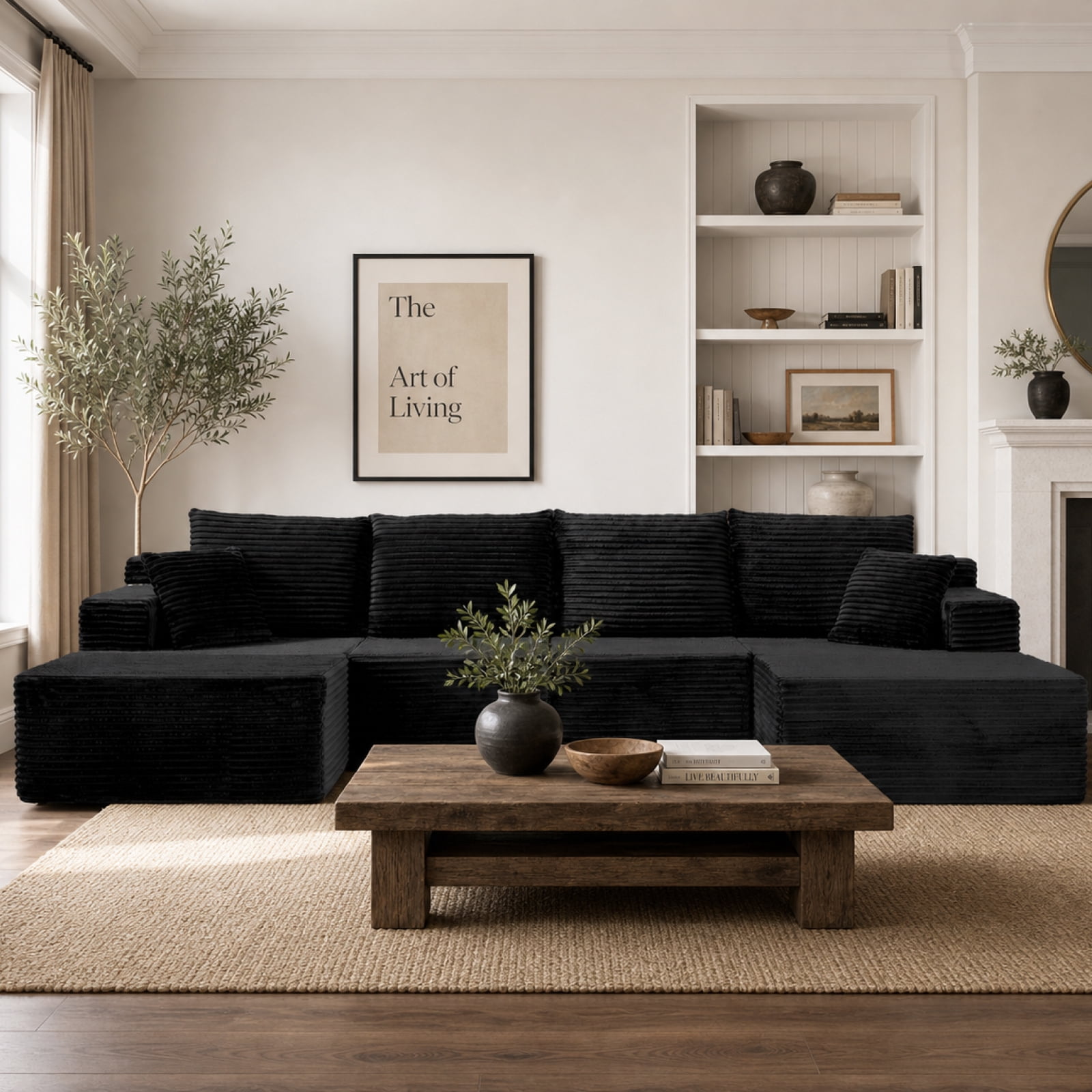 131" Oversized U Shaped Boneless Modular Sectional Sofa with 2 Ottoman and 6 Pillows