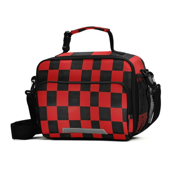 ALAZA Red Checkered Lunch Box Insulated Cooler Bag Reusable Tote Bags Shoulder Strap