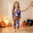 thumbnail image 2 of TOWED22 Toddler Baby Boy Girls Halloween Pajamas Set Kids Pumpkin Ghost Sleepwear 2 Pcs Pjs Cute Cartoon Print Long Sleeve Top and Pants for 1-10 Years(Dark Blue,6-7 Y), 2 of 9