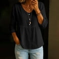 thumbnail image 2 of Ruimatai Womens Peplum Tunic Blouses V Neck Button Front Roll Up Long Sleeve Loose Casual Pullover Tops, 2 of 7