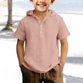 thumbnail image 2 of Boys Hoodie Linen Shirts Button Up Henley Short Sleeve Casual Shirts Youth Teens Summer Lightweight Beach Vacation T Shirts, 2 of 4