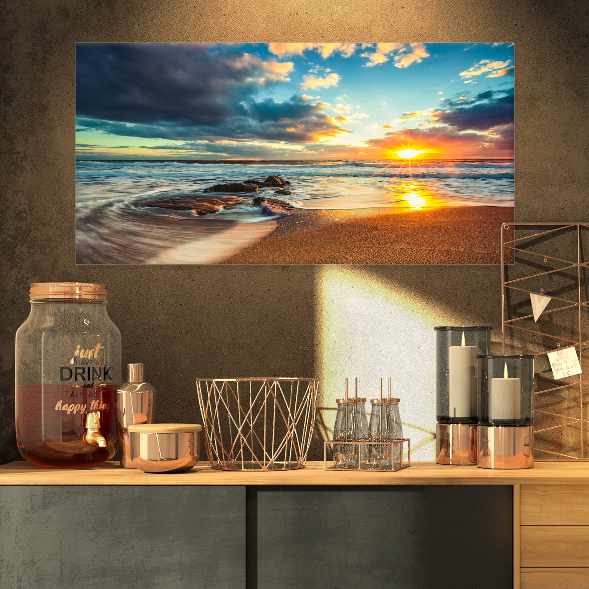 Designart 'Beautiful Cloudscape over the Sea ' Modern Beach Canvas Art Print