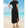 thumbnail image 4 of Women Summer Crewneck Casual Loose Split Wrinkle-Free Long Maxi Beach Dress, 4 of 5