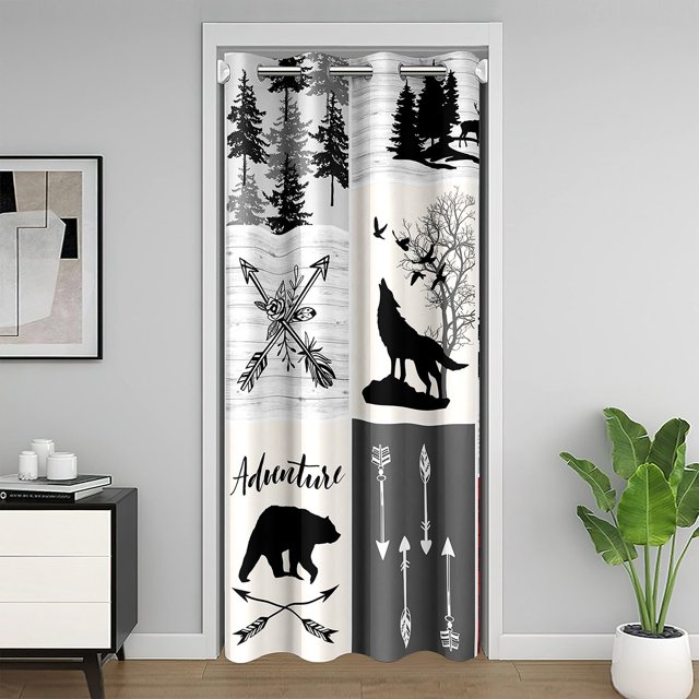 Erosebridal Rideau de Porte Ours Renne pour Portes 42x80, Rideau de Séparation Rustique pour Camping, Décoration à Carreaux Rouge Noir