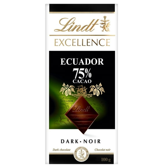 Chocolat noir Lindt EXCELLENCE Ecuador à 75&nbsp;% de cacao&nbsp;– Barre (100&nbsp;g) 100 g