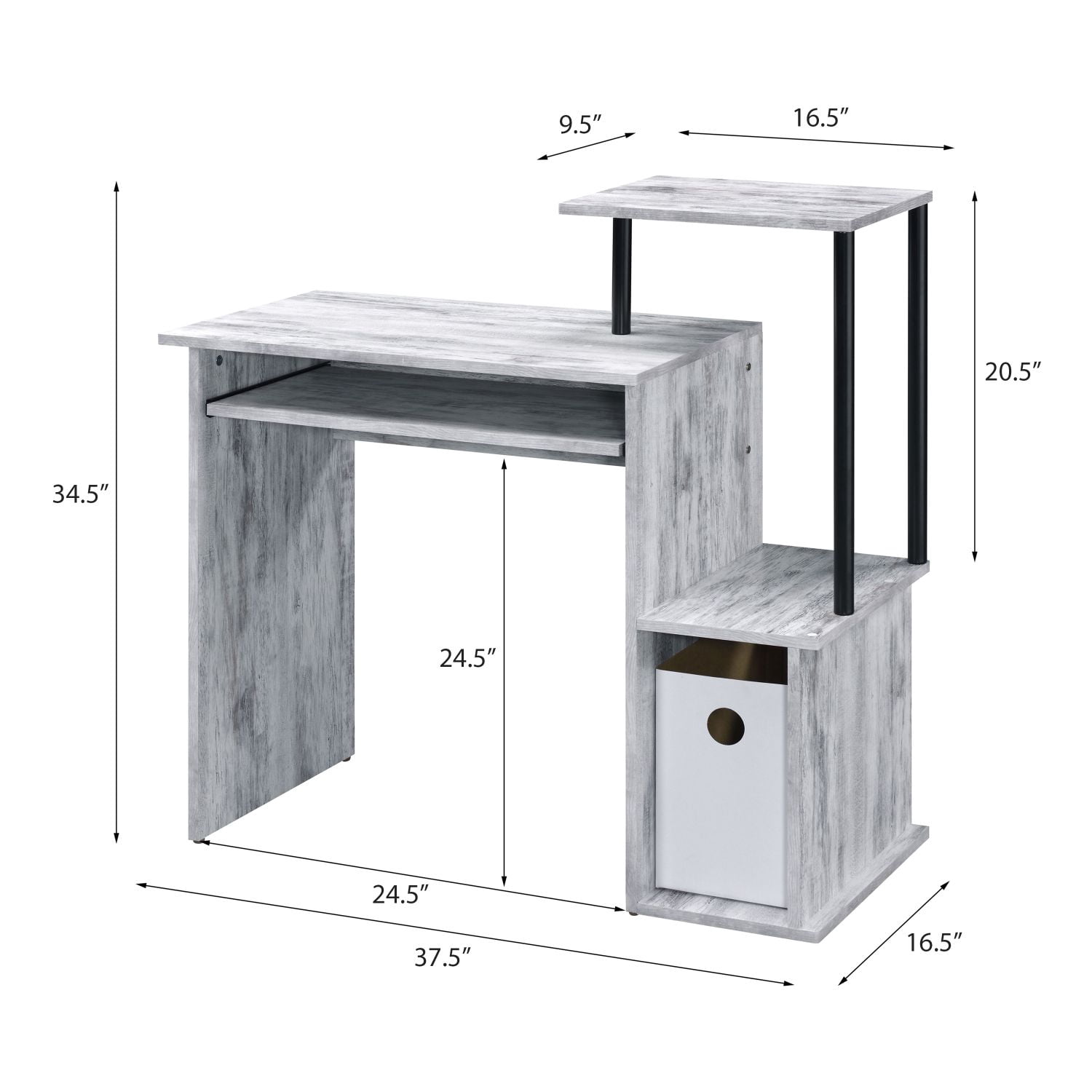 Computer Desk with Keyboard Tray, Rectangular Home Office Desk with 2 Open Shelves and Paper Drawer, Wood and Metal Writing Desk, 37.5 in Wide