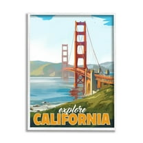 Stupell Industries Explore California Water Bridge Distant Meadows Scenery Graphic Art White Framed Art Print Wall Art, Design by David Owens Illustration