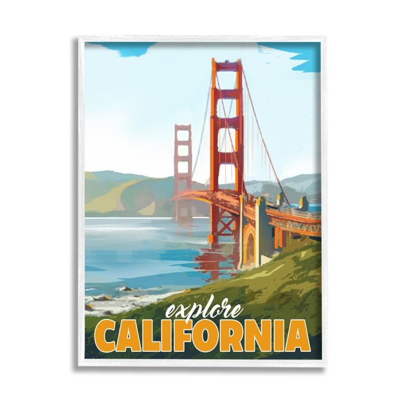 Stupell Industries Explore California Water Bridge Distant Meadows Scenery Graphic Art White Framed Art Print Wall Art, Design by David Owens Illustration