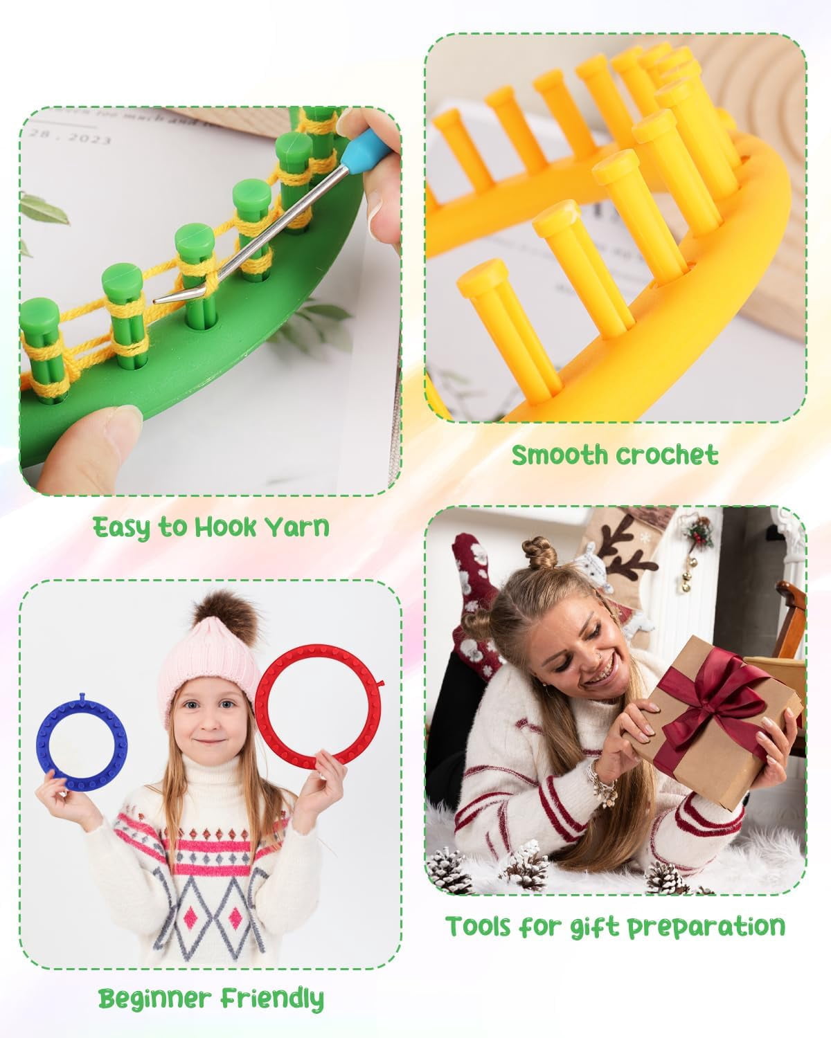ABPETE 2 Pcs Round Knitting Looms Set, 36 Pegs Knitting Loom Simple for Beginner, 24 cm Diameter Plastic Loom Knitting, Small Round Loom Knitting Set for Home DIY, Teaching, Learning