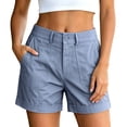 thumbnail image 4 of HomeDM Shorts for Women High Wasit Button Zip Closure Wide Leg Shorts Blue Summer Casual Work with Pockets Size S, 4 of 8