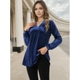 thumbnail image 2 of DARING DIVA Women's Velvet V Neck Long Sleeves Casual  Blouses S Dark Blue, 2 of 8