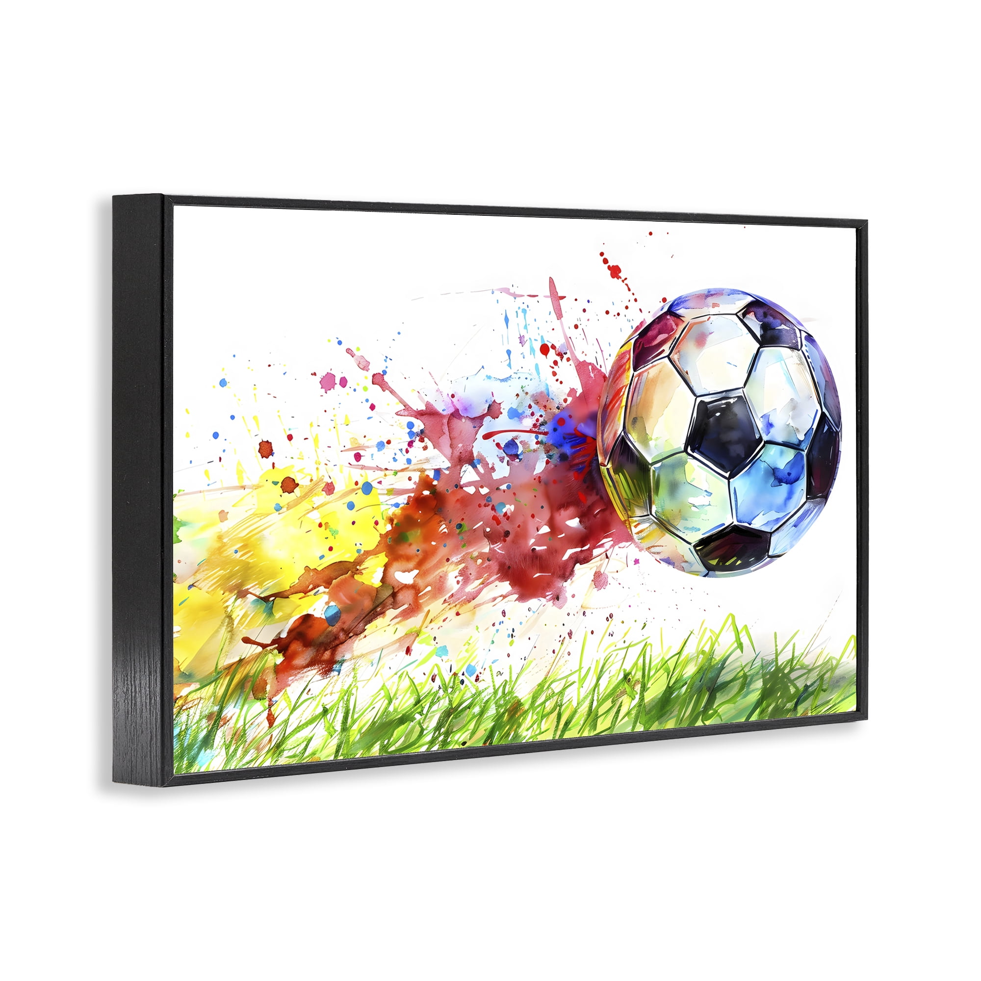Stupell Industries Watercolor Soccer Ball in Motion Black Framed Giclee Art, design by Creative Studio