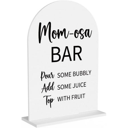 Baby in Bloom Shower Decorations, Baby Shower Sign, Newborn Gifts, Mom-Osa Bar Signs, Modern Calligraphy Arched Acrylic Table Top Signs With Stand for Birthday Party Decorations (White)