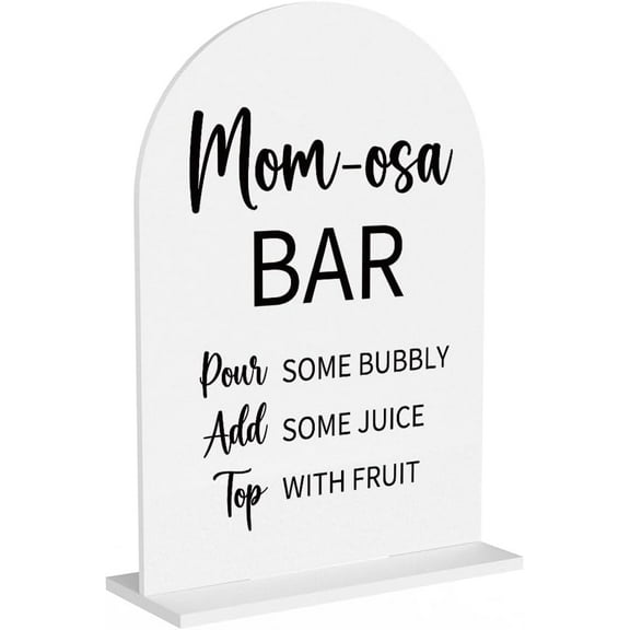 Baby in Bloom Shower Decorations, Baby Shower Sign, Newborn Gifts, Mom-Osa Bar Signs, Modern Calligraphy Arched Acrylic Table Top Signs With Stand for Birthday Party Decorations (White)